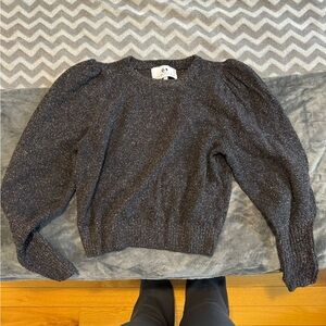 Elegant Dark Gray Sweater with Puff Sleeves